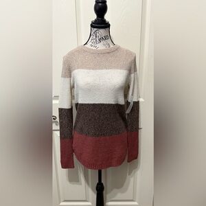 Pink Clover Cream and Brown Cowl Neck Sweater